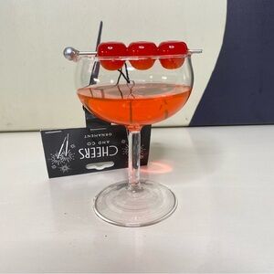 Cocktail Glass Christmas Tree Ornament with red Cherries Nwt